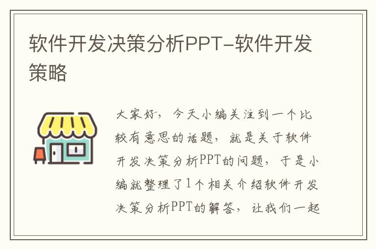 软件开发决策分析PPT-软件开发策略