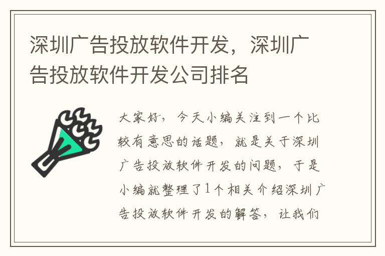 深圳广告投放软件开发，深圳广告投放软件开发公司排名