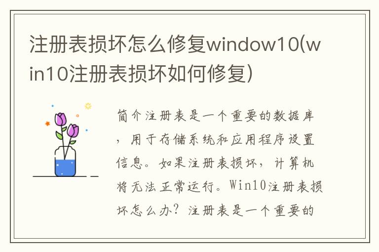 注册表损坏怎么修复window10(win10注册表损坏如何修复)