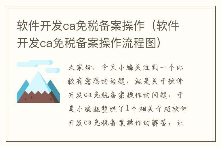 软件开发ca免税备案操作（软件开发ca免税备案操作流程图）