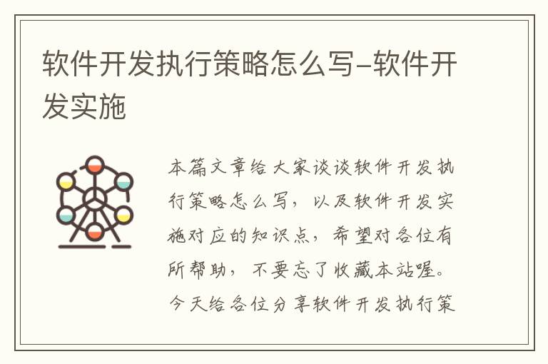 软件开发执行策略怎么写-软件开发实施