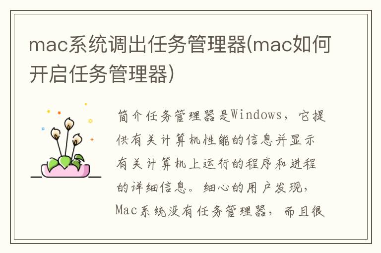 mac系统调出任务管理器(mac如何开启任务管理器)