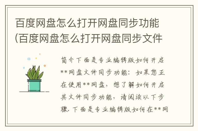 百度网盘怎么打开网盘同步功能(百度网盘怎么打开网盘同步文件)