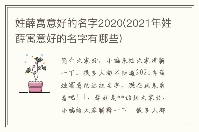 姓薛寓意好的名字2020(2021年姓薛寓意好的名字有哪些)