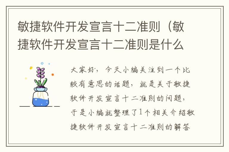 敏捷软件开发宣言十二准则（敏捷软件开发宣言十二准则是什么）