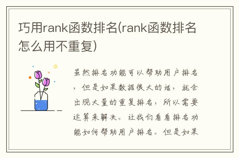 巧用rank函数排名(rank函数排名怎么用不重复)