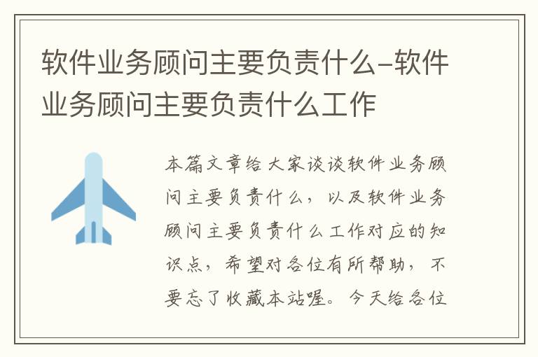 软件业务顾问主要负责什么-软件业务顾问主要负责什么工作