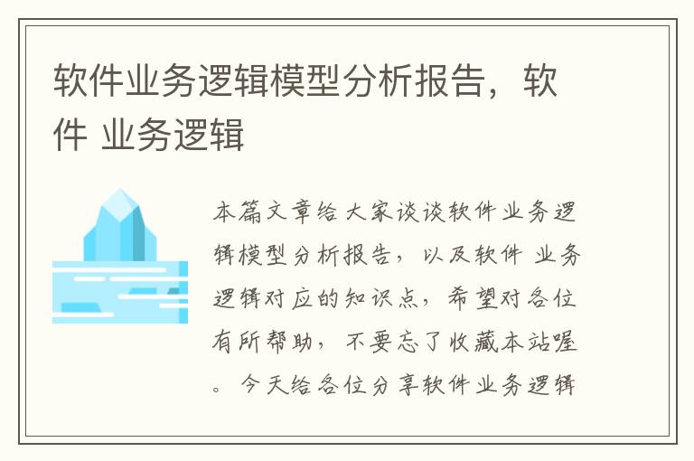 软件业务逻辑模型分析报告，软件 业务逻辑