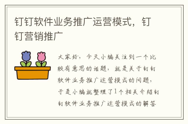 钉钉软件业务推广运营模式，钉钉营销推广