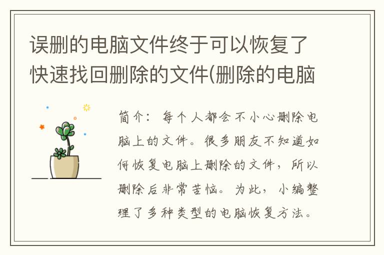 误删的电脑文件终于可以恢复了快速找回删除的文件(删除的电脑文件怎么恢复)