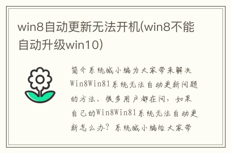 win8自动更新无法开机(win8不能自动升级win10)