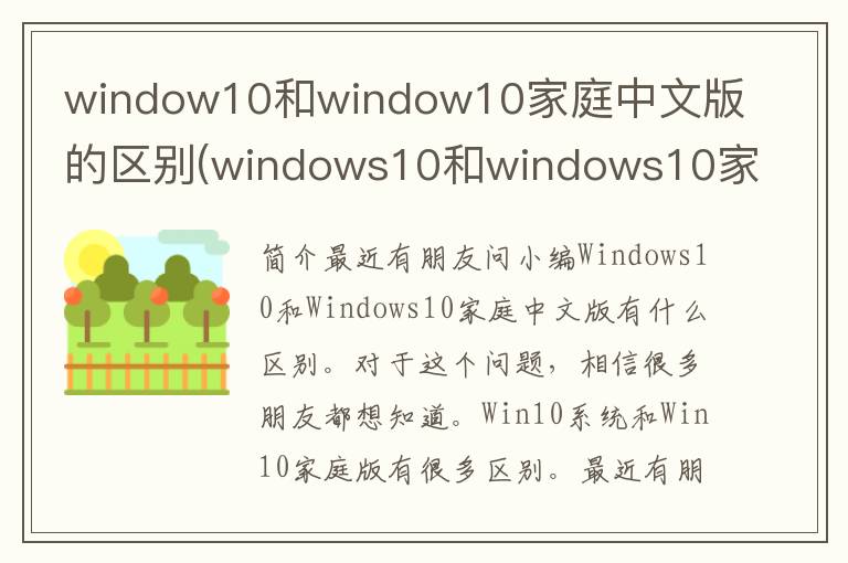 window10和window10家庭中文版的区别(windows10和windows10家庭中文版有什么区别)