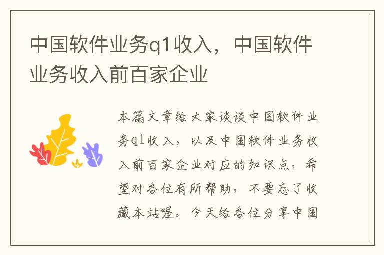 中国软件业务q1收入，中国软件业务收入前百家企业