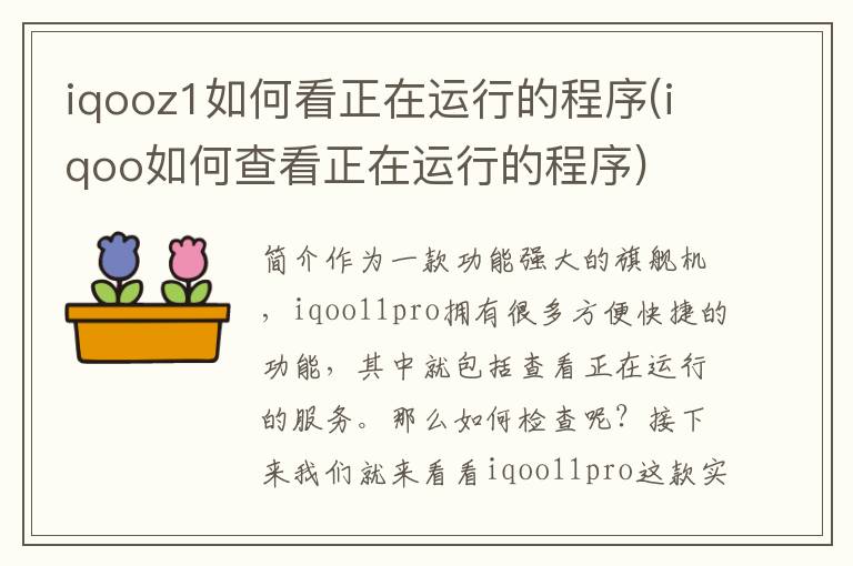 iqooz1如何看正在运行的程序(iqoo如何查看正在运行的程序)