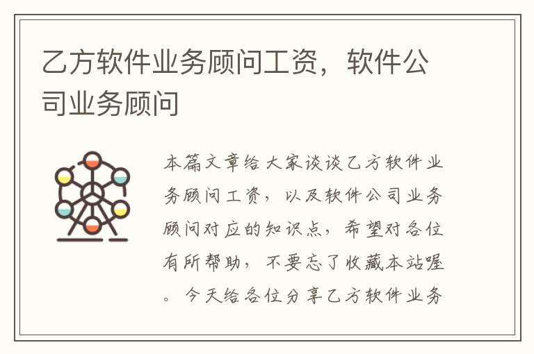 乙方软件业务顾问工资，软件公司业务顾问