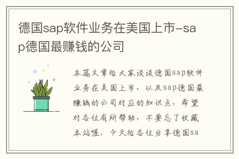 德国sap软件业务在美国上市-sap德国最赚钱的公司