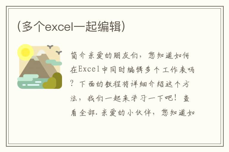 (多个excel一起编辑)