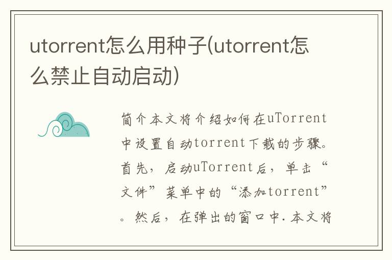 utorrent怎么用种子(utorrent怎么禁止自动启动)