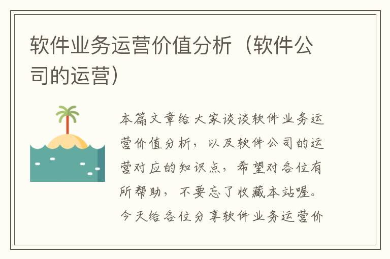 软件业务运营价值分析（软件公司的运营）