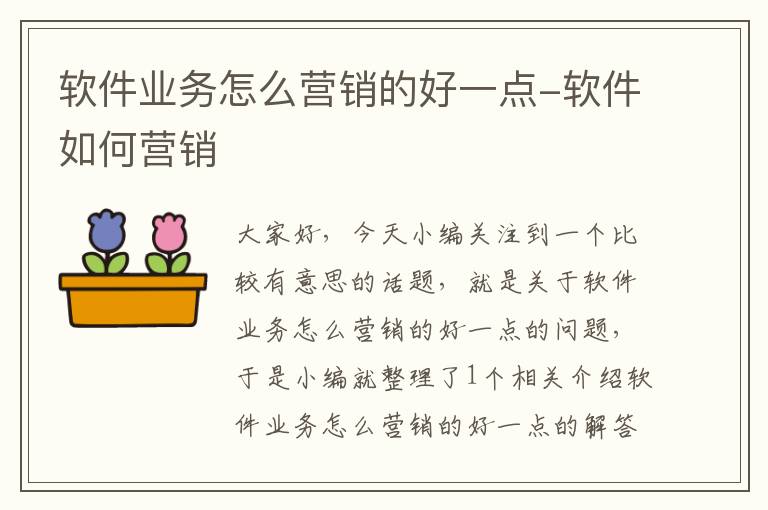 软件业务怎么营销的好一点-软件如何营销