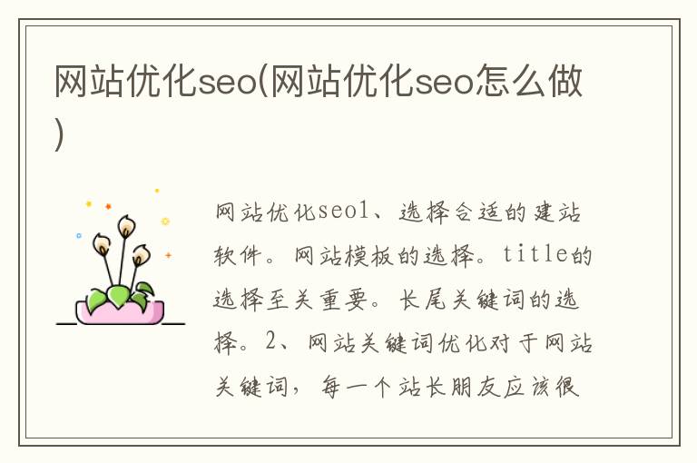 网站优化seo(网站优化seo怎么做)