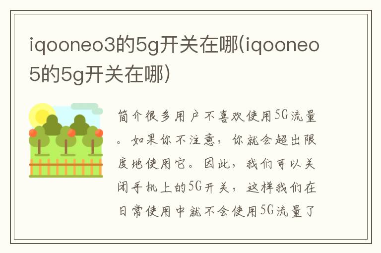 iqooneo3的5g开关在哪(iqooneo5的5g开关在哪)