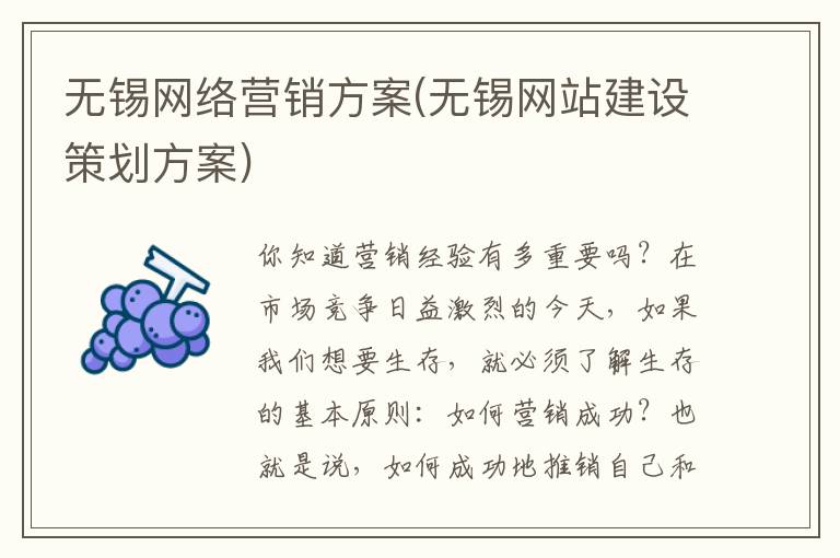 无锡网络营销方案(无锡网站建设策划方案)