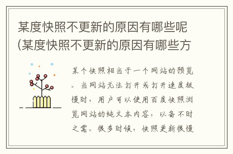 某度快照不更新的原因有哪些呢(某度快照不更新的原因有哪些方面)