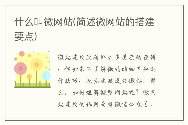 什么叫微网站(简述微网站的搭建要点)