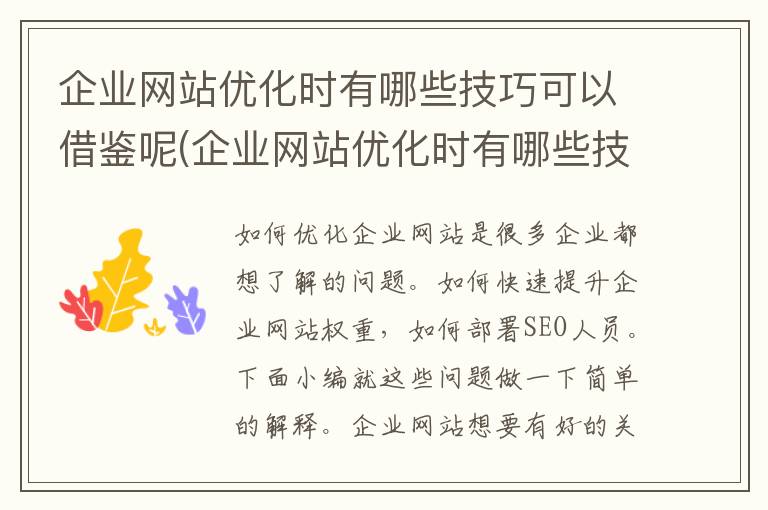 企业网站优化时有哪些技巧可以借鉴呢(企业网站优化时有哪些技巧可以借鉴呢英文)