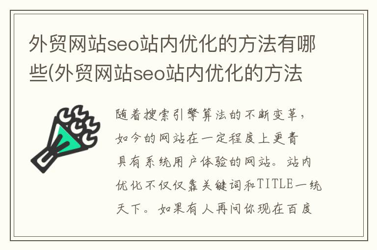 外贸网站seo站内优化的方法有哪些(外贸网站seo站内优化的方法是)